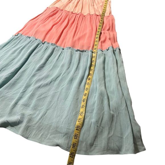 Women’s Tiered Color Block Smocked Maxi Dress-Tie Sleeves-See Description on SZ - Picture 11 of 16